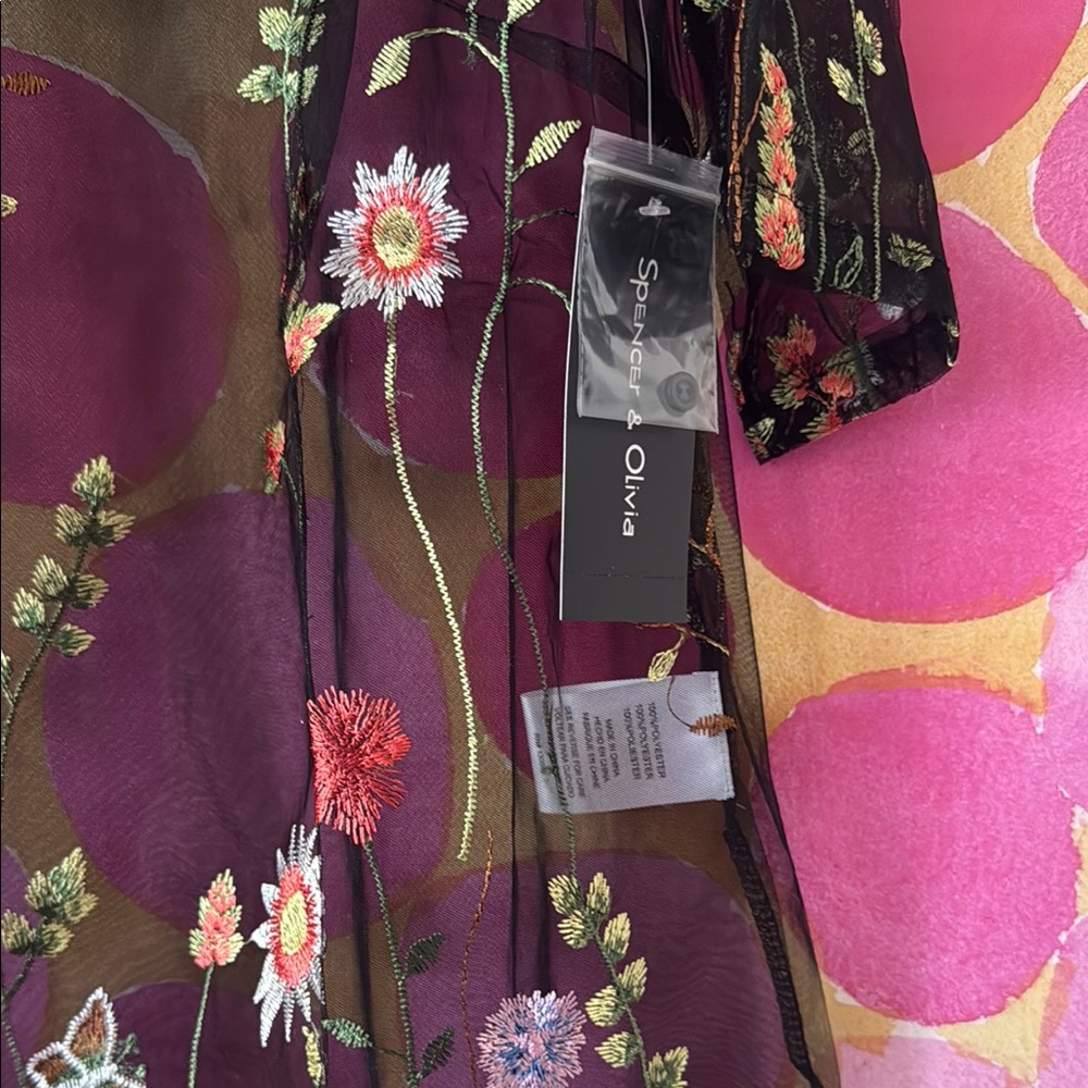 Oliver Spencer Sheer Floral Embroidered Blouse - Burgundy and Green - Picture 2 of 4